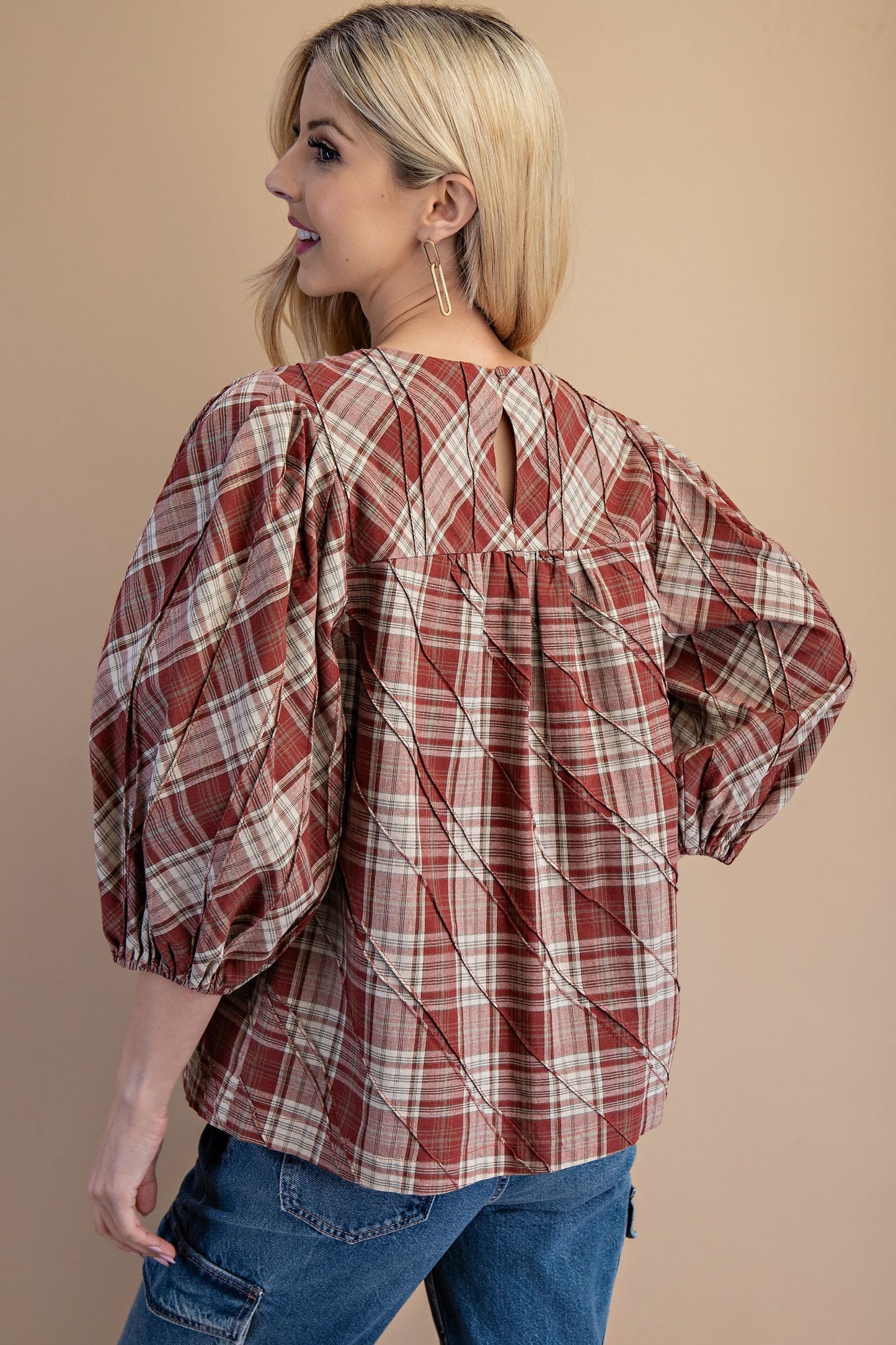 Plaid Puff Sleeve Blouse