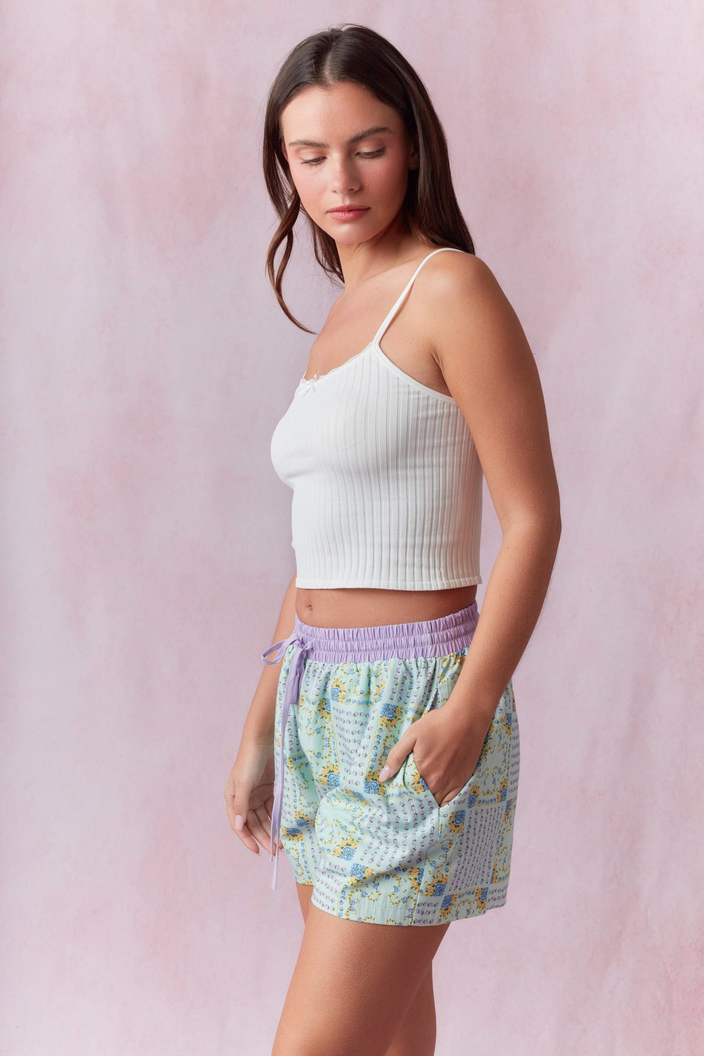 Multi Floral Block Printed Cotton Poplin Shorts