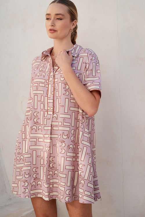 Abstract Pattern Mini Shirt Dress (Plus only)