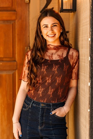 Brown Lace Sheer Top