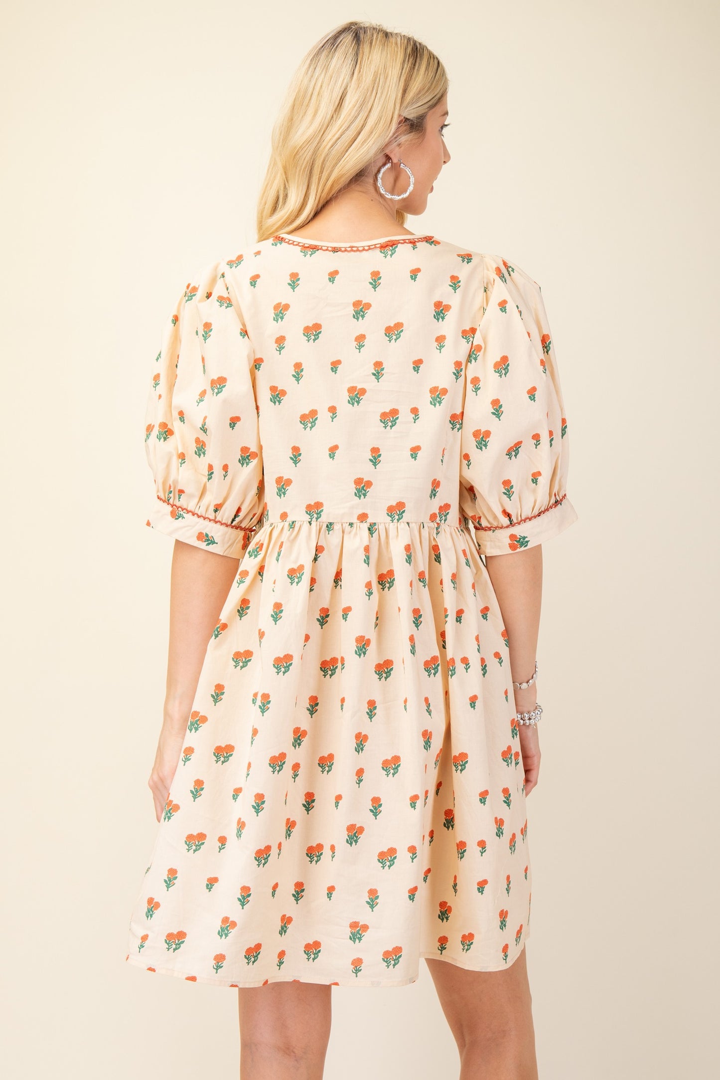 Peach Blossom Puff Sleeve Dress