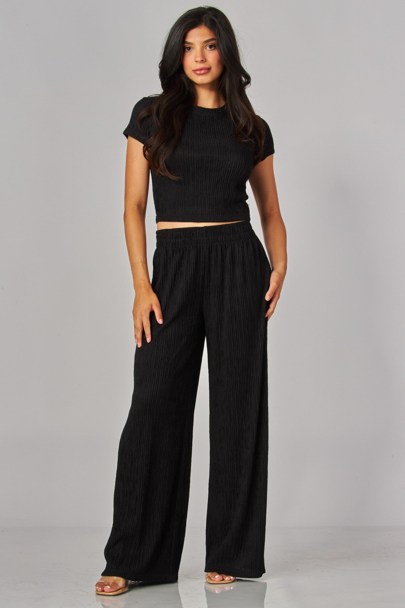 Plus Crinkle Plisse Short Sleeve Loungewear Set