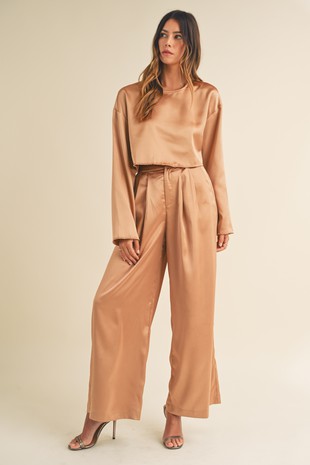 Satin Luxe Wide-Leg Set – Champagne Nude