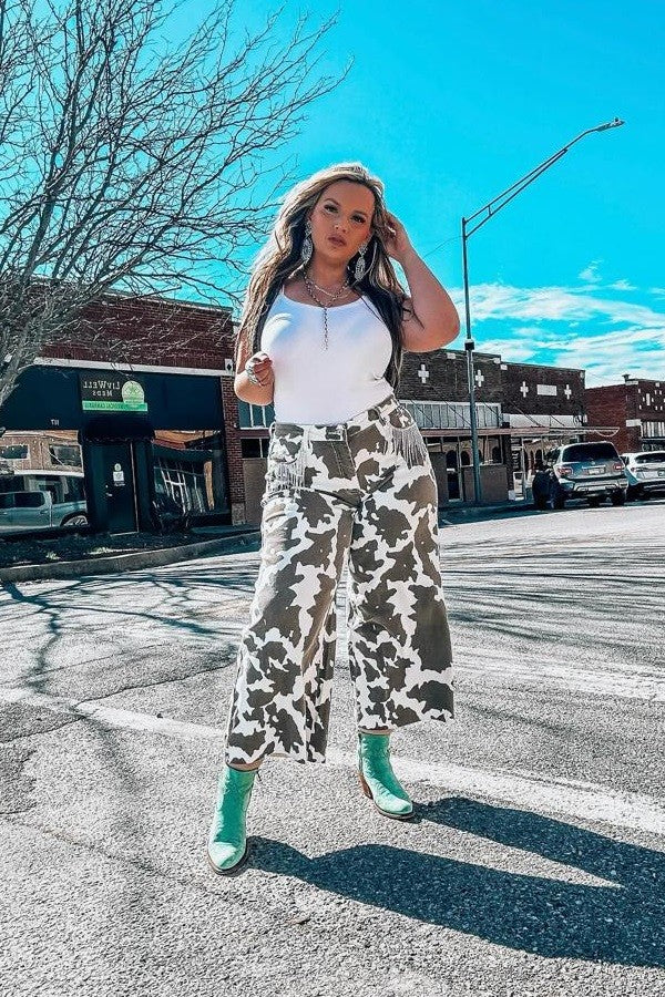 Bejeweled Cow Wide Legs