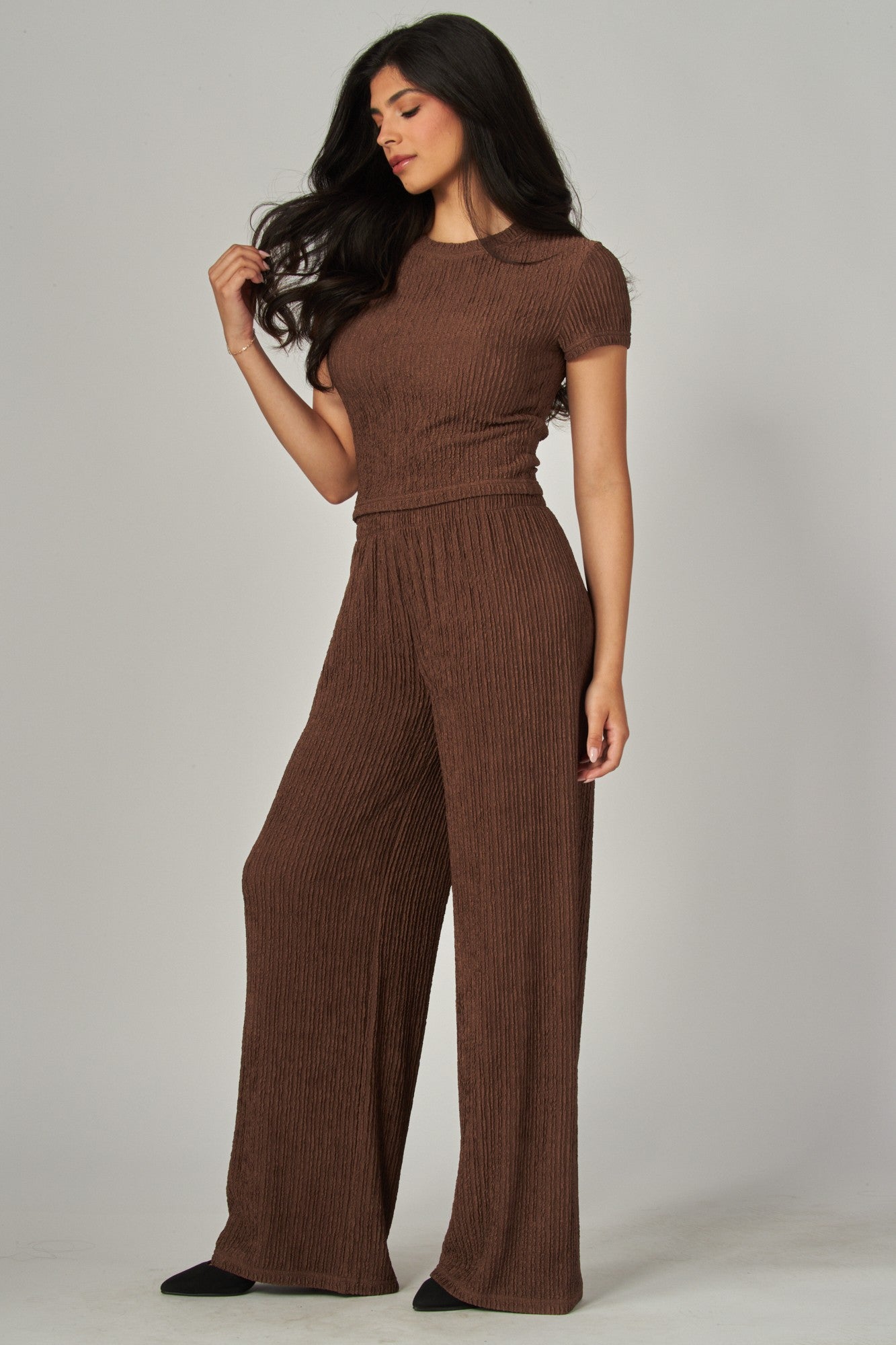 Crinkle Plisse Short Sleeve Loungewear Set