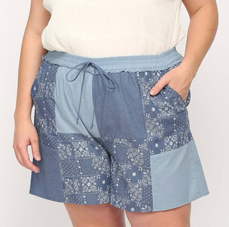 Patched Denim Shorts