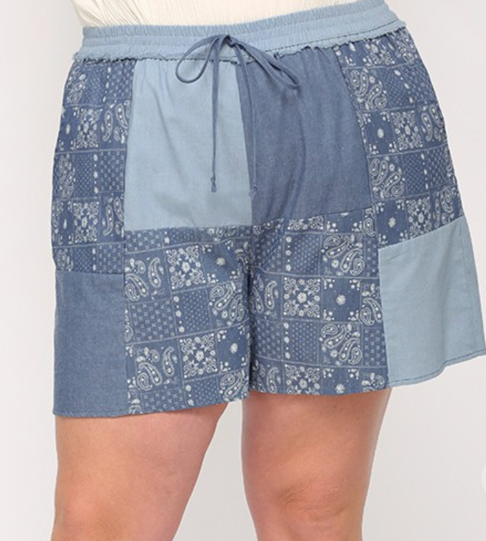 Patched Denim Shorts