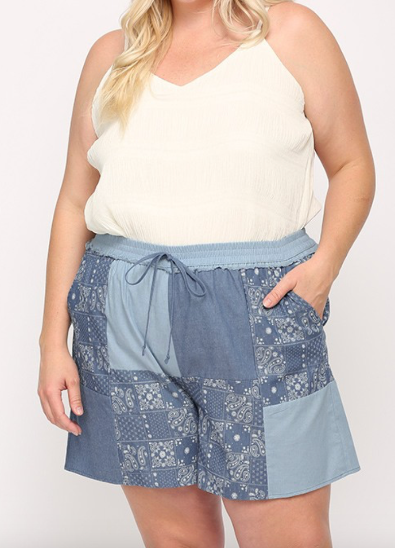 Patched Denim Shorts