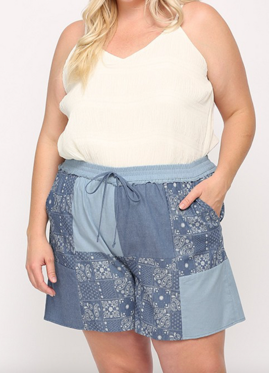 Patched Denim Shorts