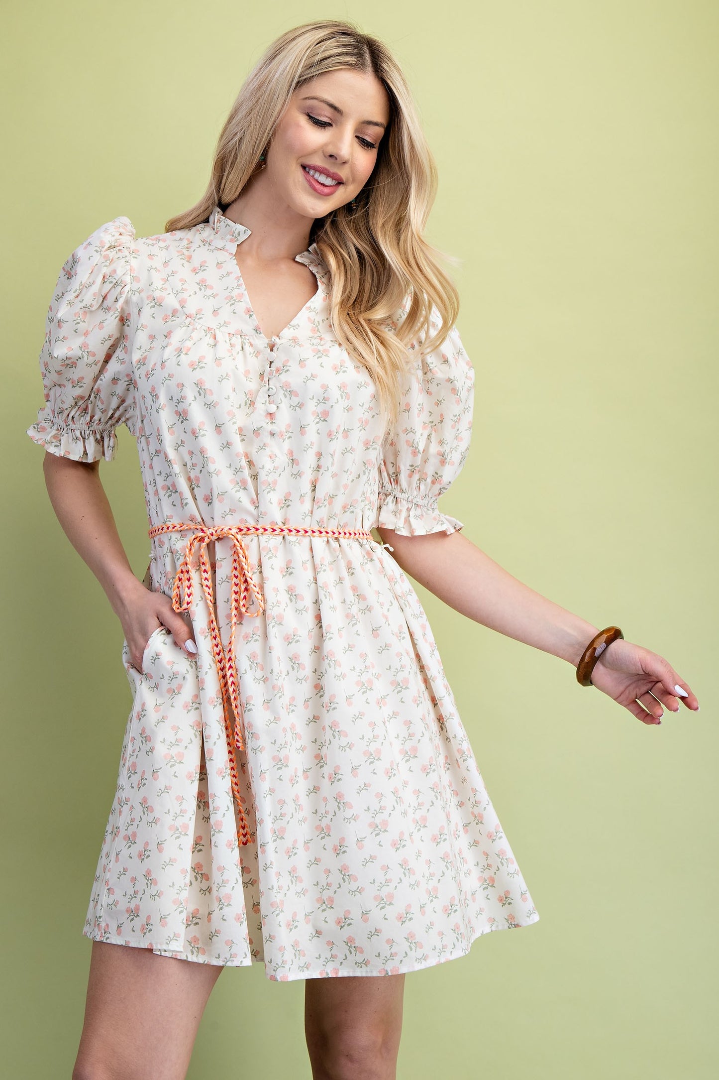 Blush Blossom Belted Mini Dress