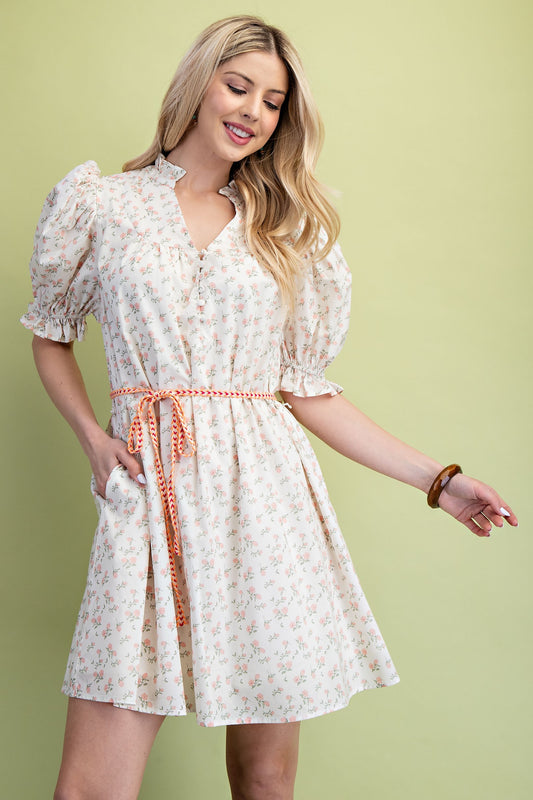 Blush Blossom Belted Mini Dress