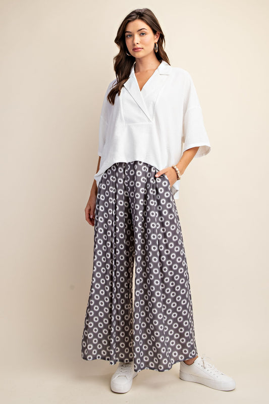 Retro Circle Print Wide-Leg Pants