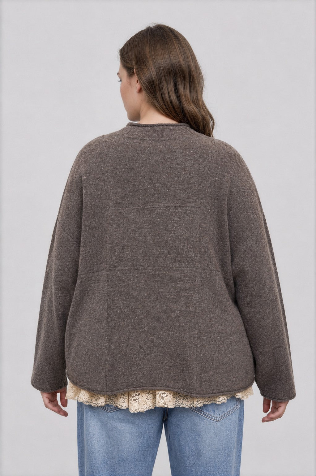 Plus Heather Checkered Long Sleeve Sweater