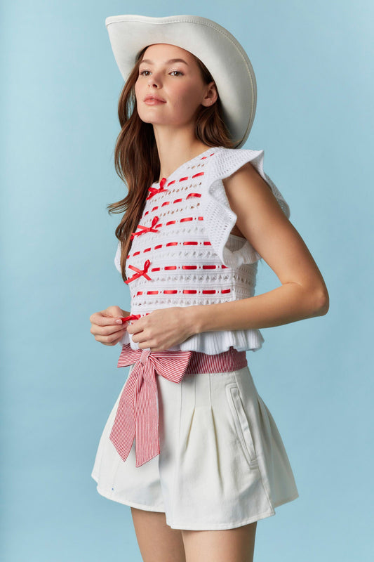 Ribbon Trim Knit Top