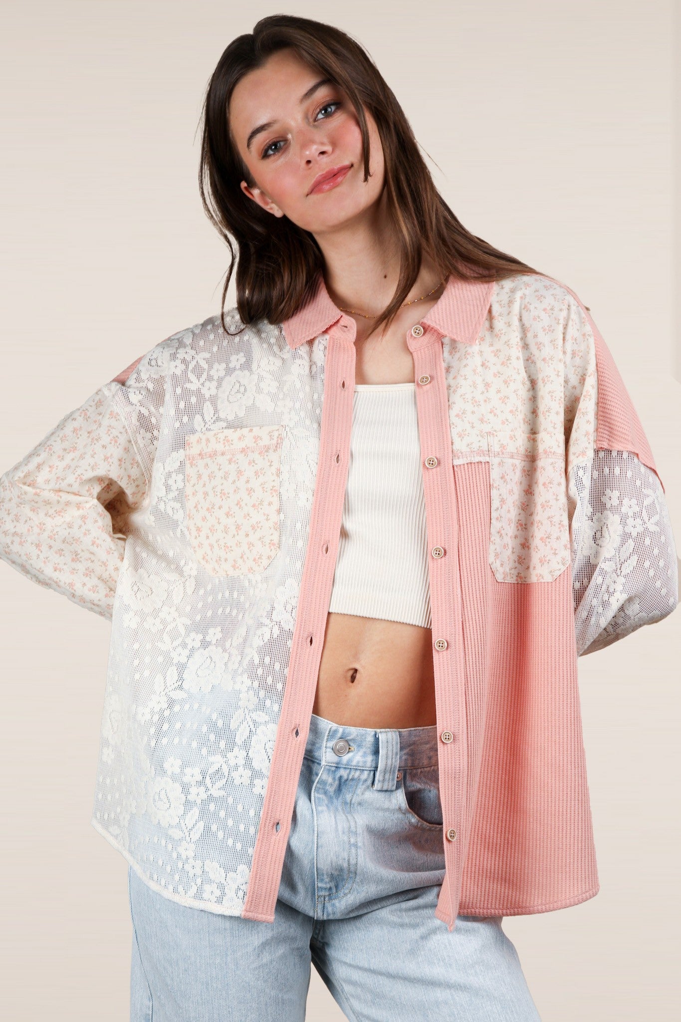 Floral Button Up - Pink