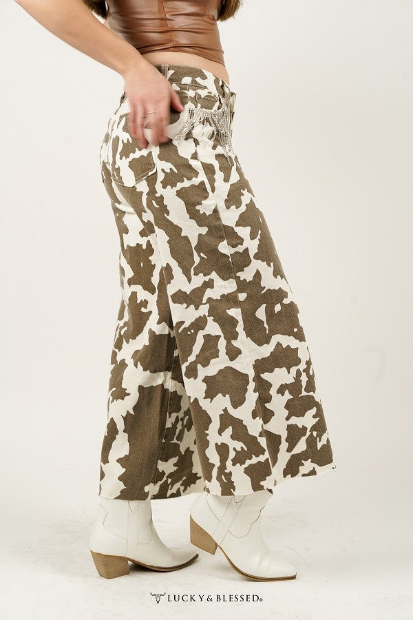 Bejeweled Cow Wide Legs