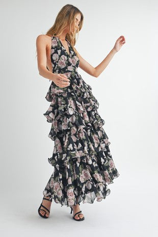 Floral Cascade Ruffle Maxi Dress