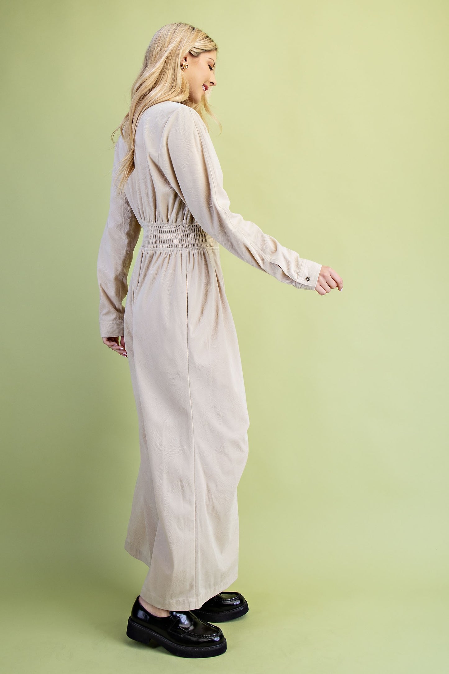 Textured Velveteen Button Down Jumpsuit