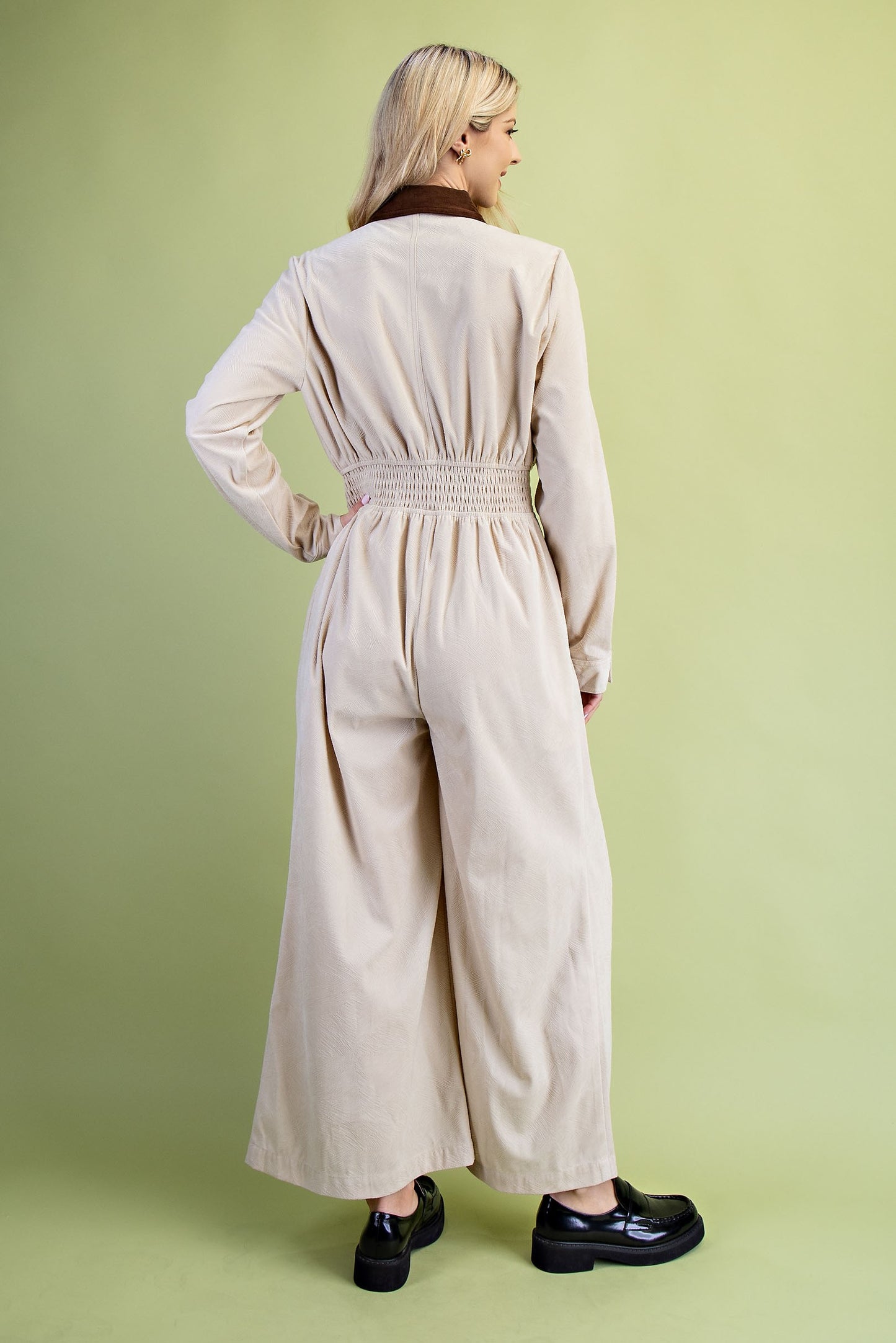 Textured Velveteen Button Down Jumpsuit