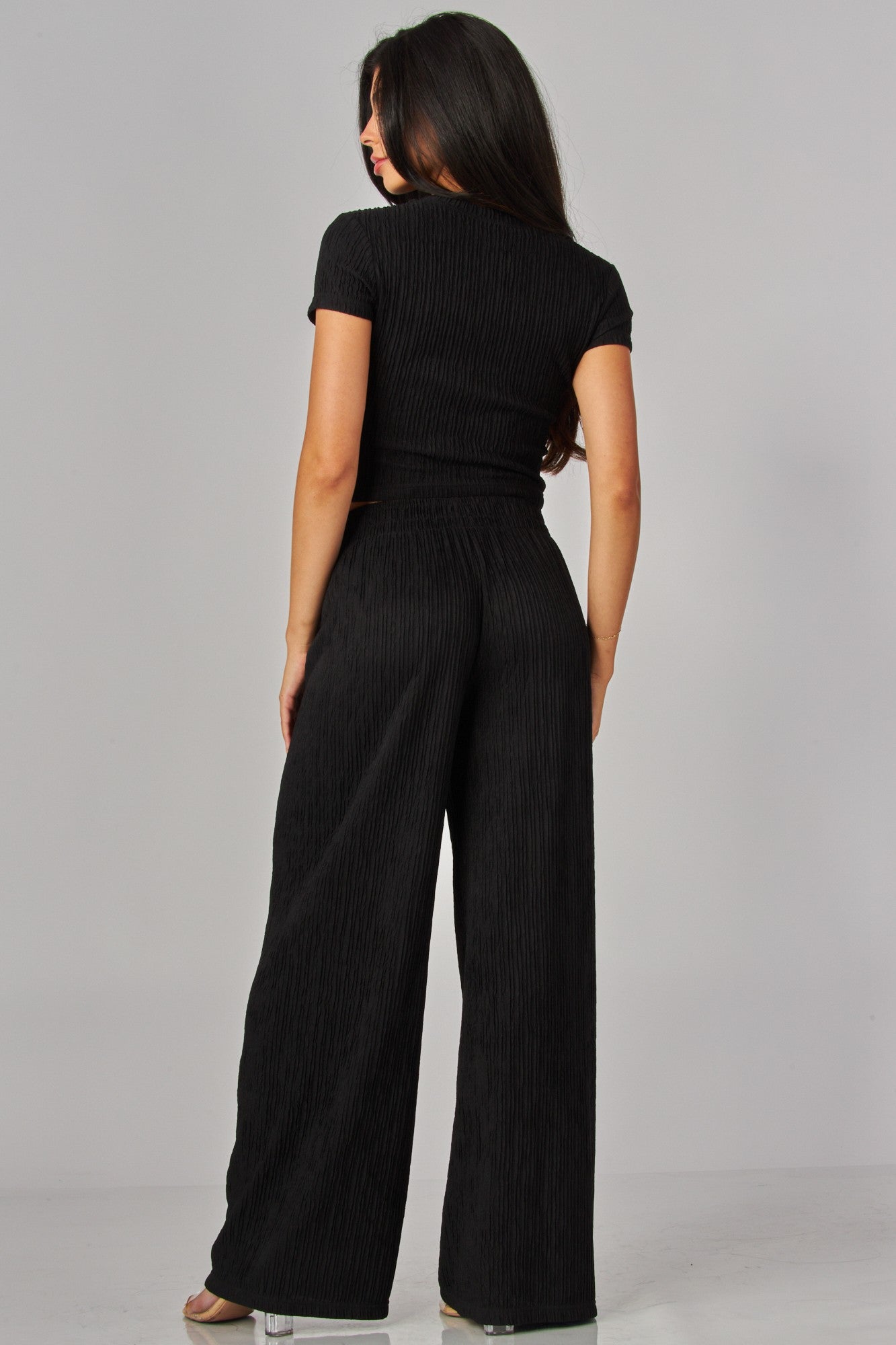 Plus Crinkle Plisse Short Sleeve Loungewear Set