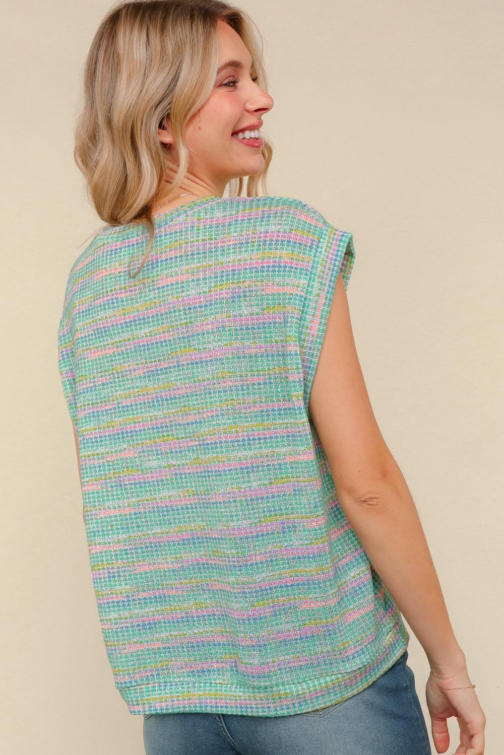 Plus Multi Color Stripe Textured Waffle Knit Top