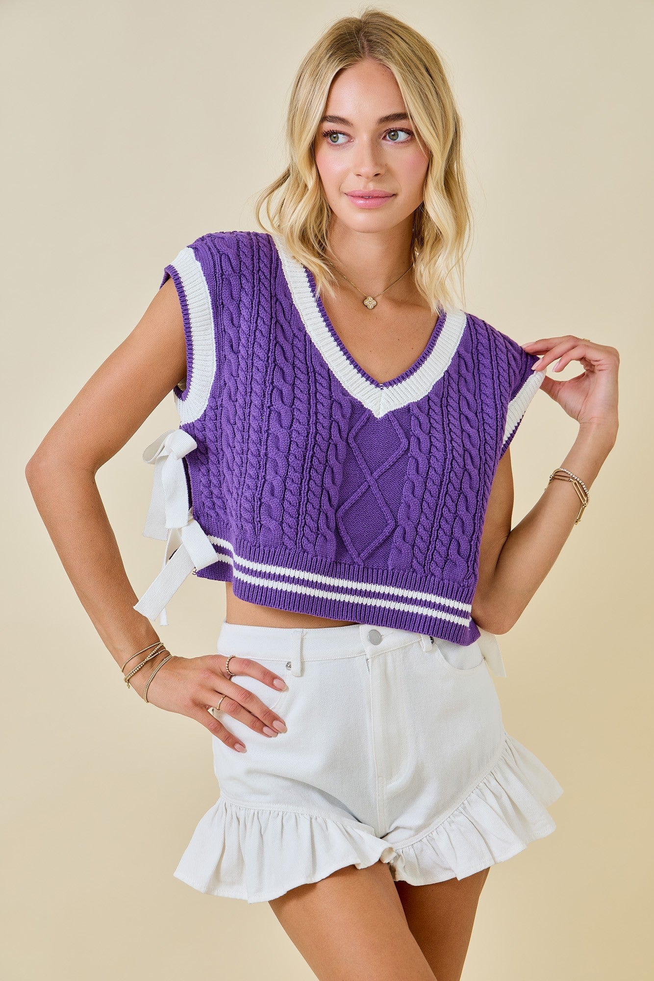 Purple Varsity Knit Crop Top