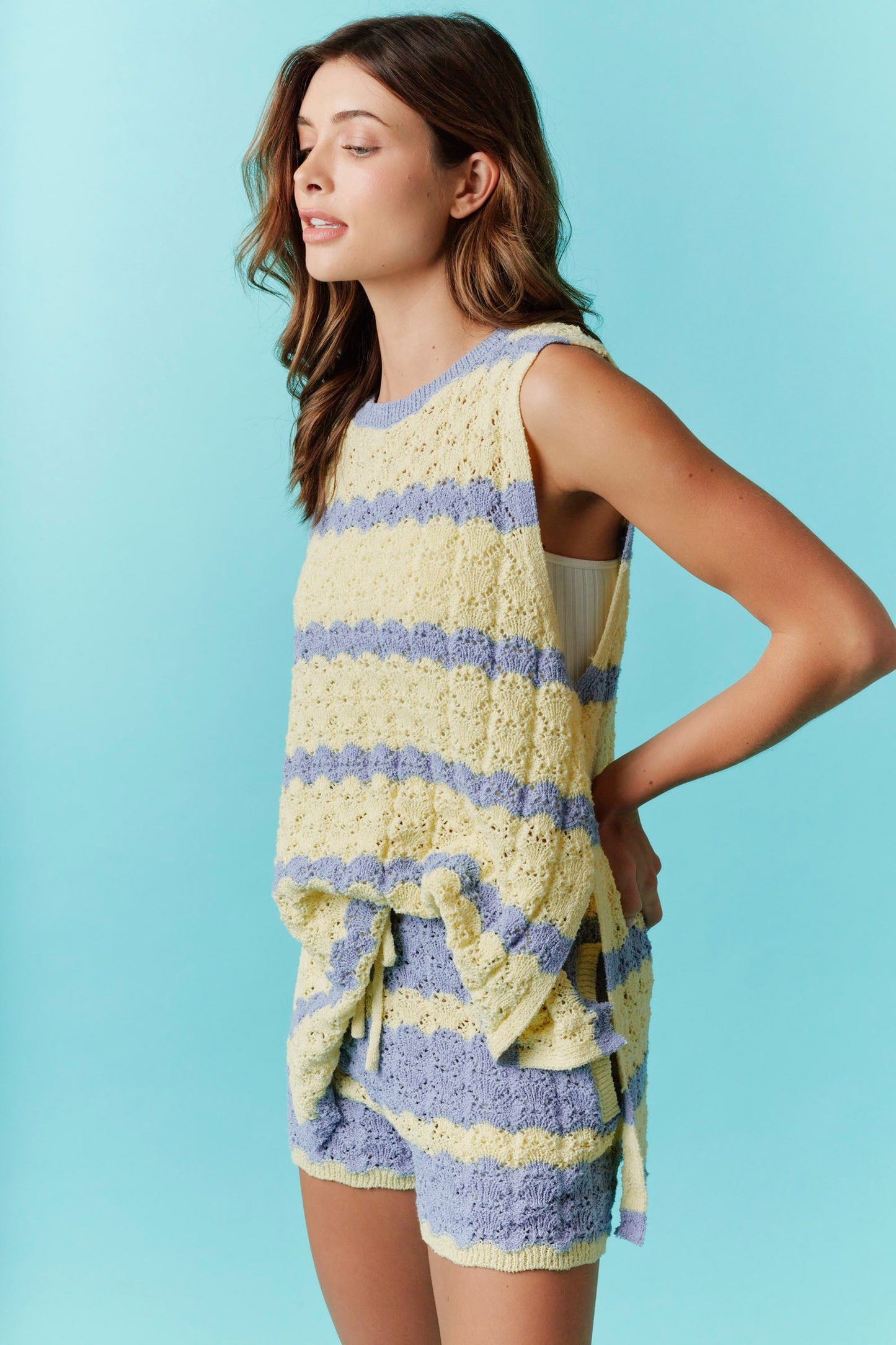 Fauxchet Sleeveless Tunic Tank With Side Slit