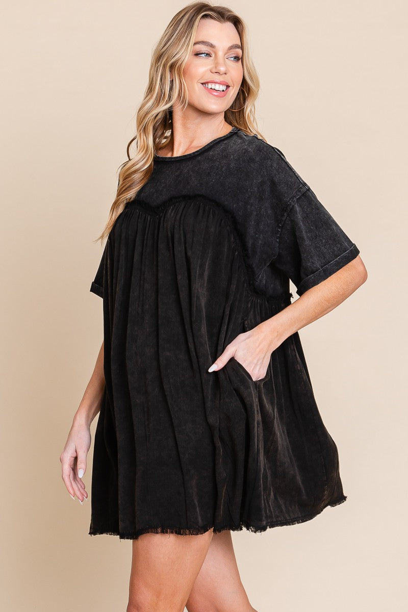 Black Washed Babydoll Tee Dress
