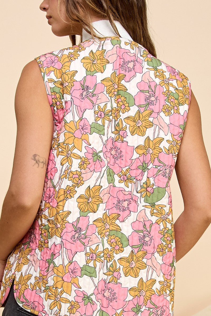 Printed Stripe Quilt Ribbon Tie Vest