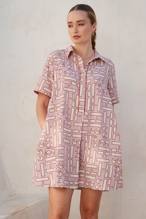 Abstract Pattern Mini Shirt Dress (Plus only)