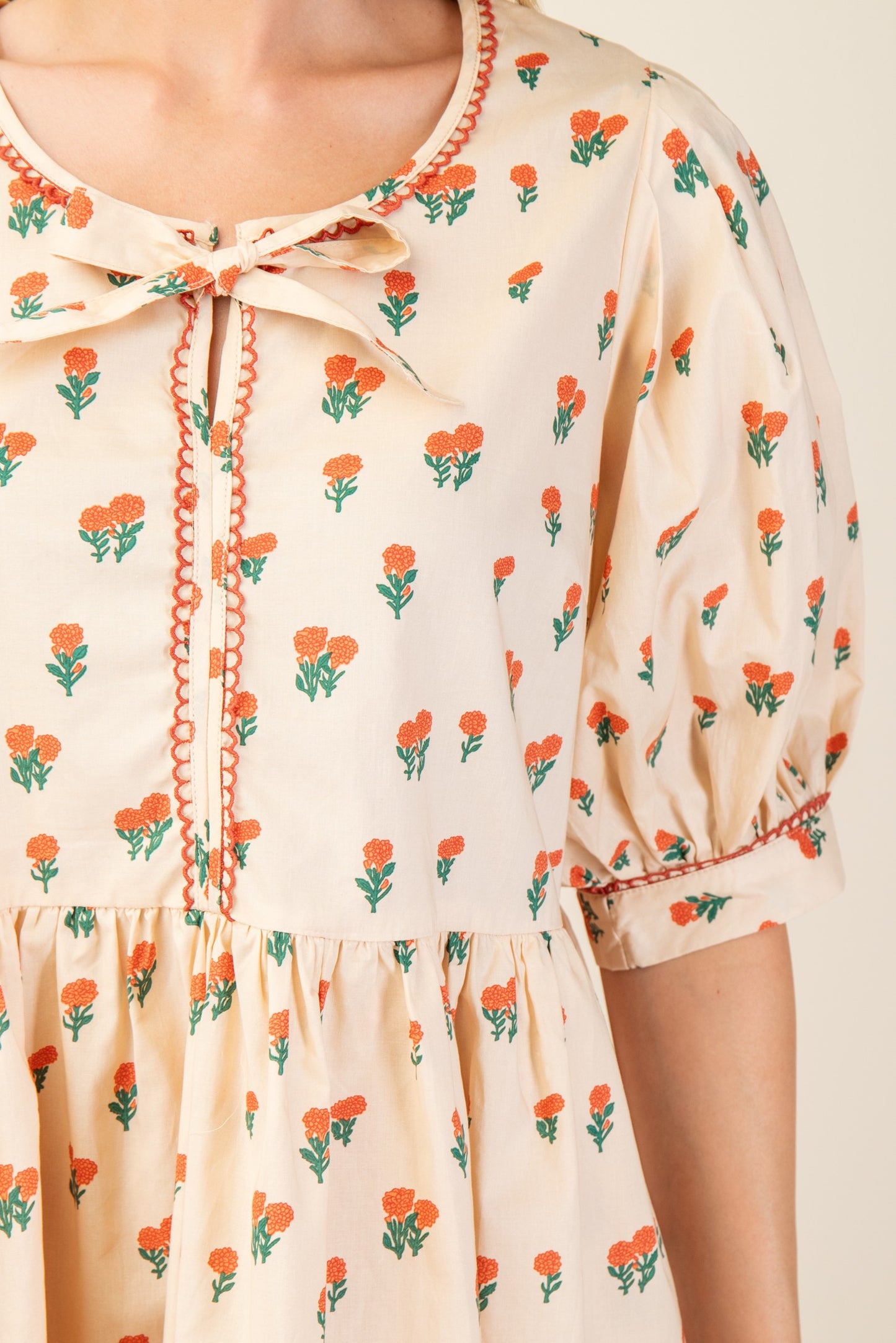 Peach Blossom Puff Sleeve Dress