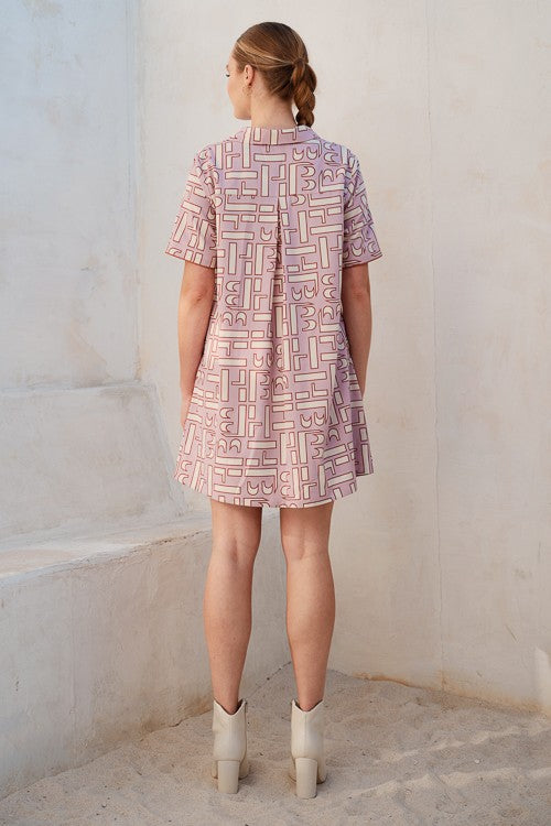 Abstract Pattern Mini Shirt Dress (Plus only)