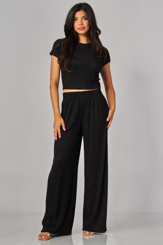 Plus Crinkle Plisse Short Sleeve Loungewear Set