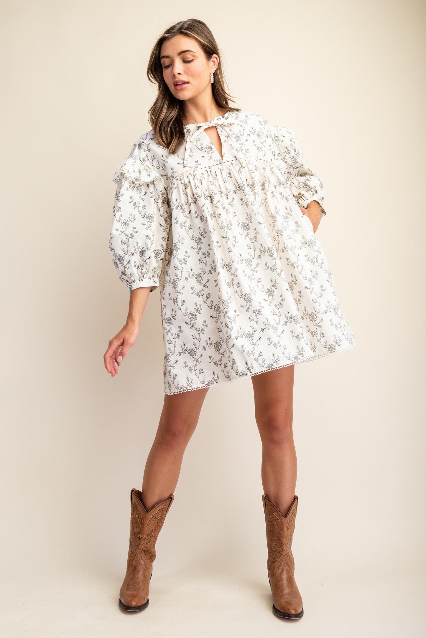 Floral Tie-Neck Babydoll Dress