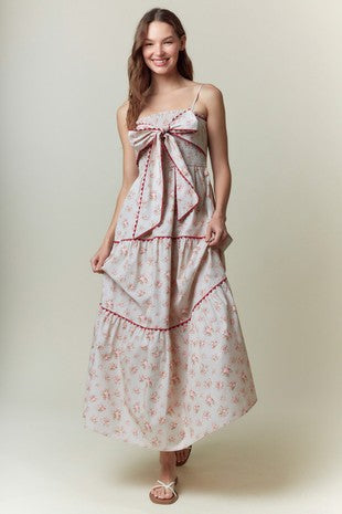 Front Bow With Ric-rac Trim Detail Maxi Dress