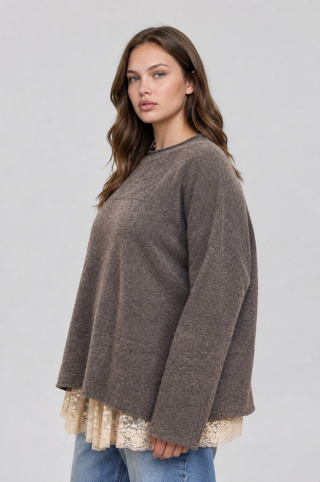 Plus Heather Checkered Long Sleeve Sweater