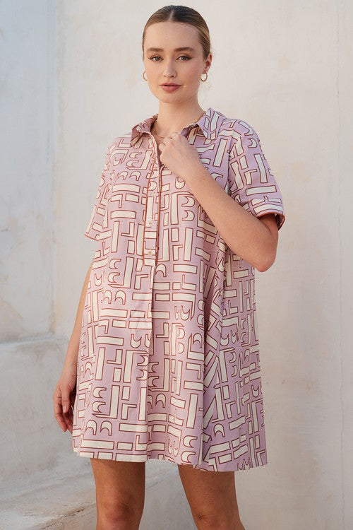 Abstract Pattern Mini Shirt Dress (Plus only)