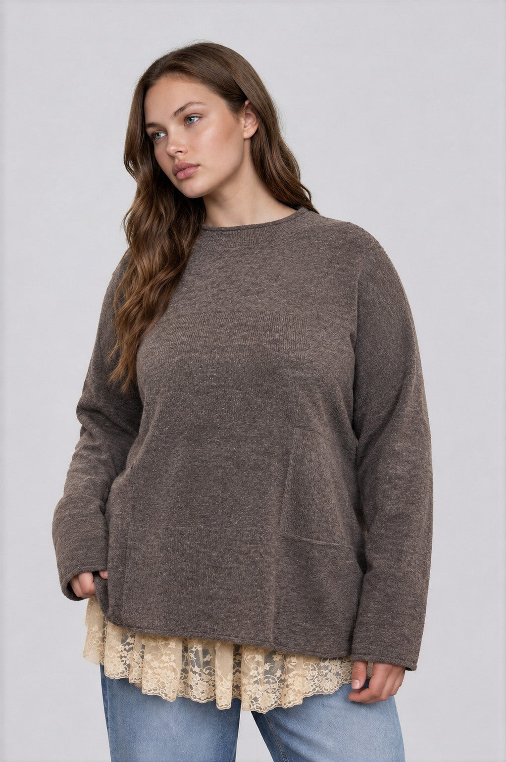 Plus Heather Checkered Long Sleeve Sweater