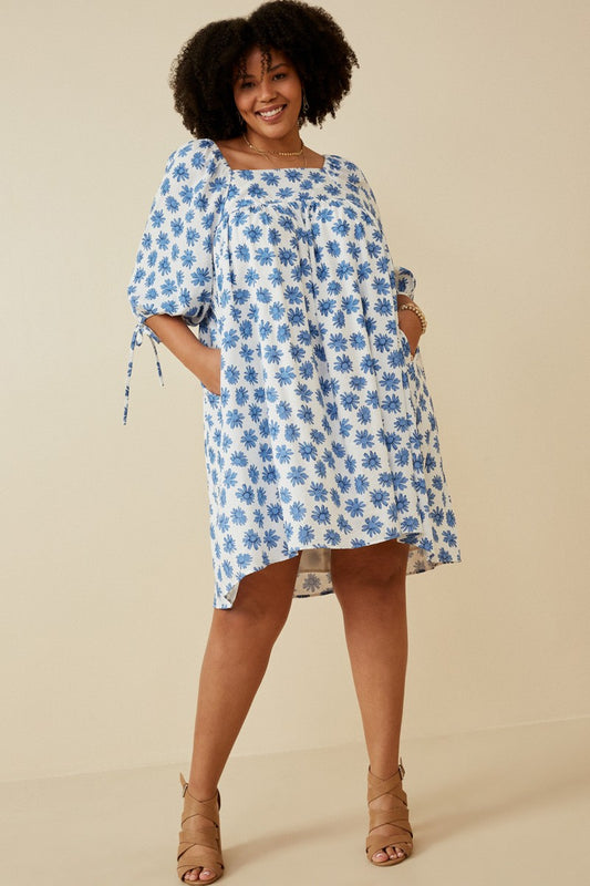Blue Daisy Dress- Plus