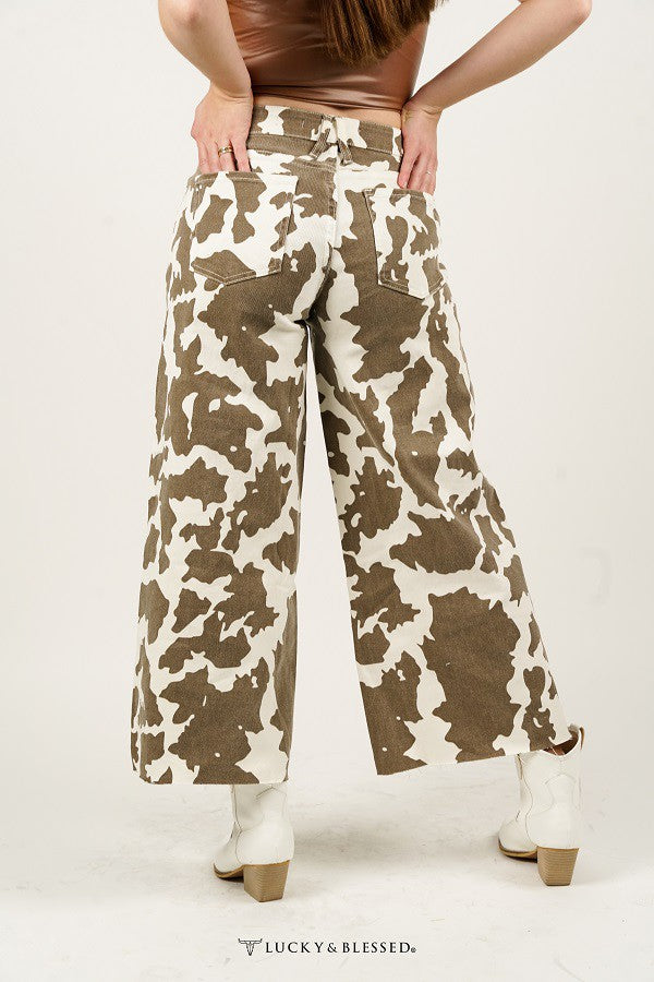 Bejeweled Cow Wide Legs
