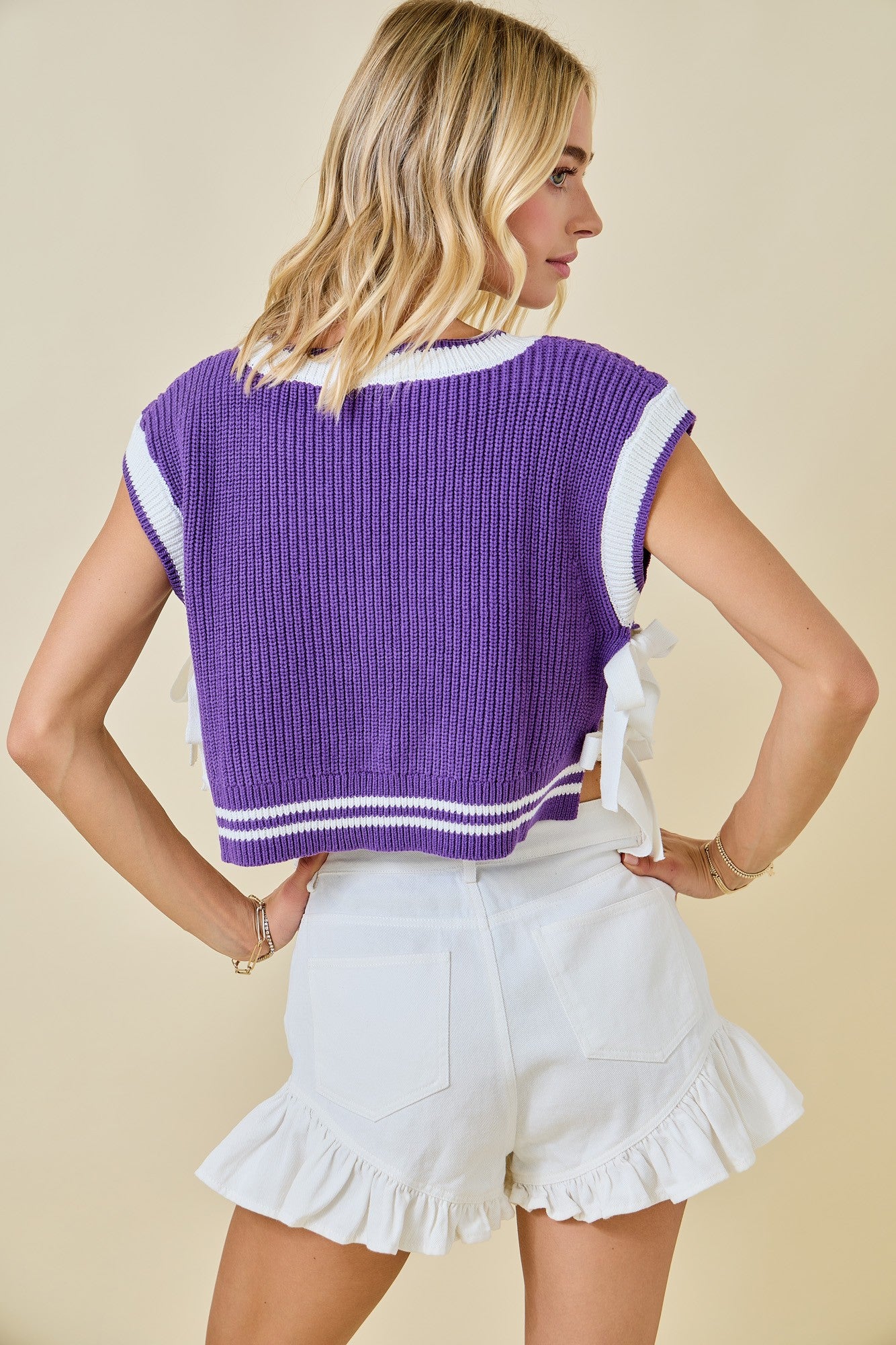 Purple Varsity Knit Crop Top