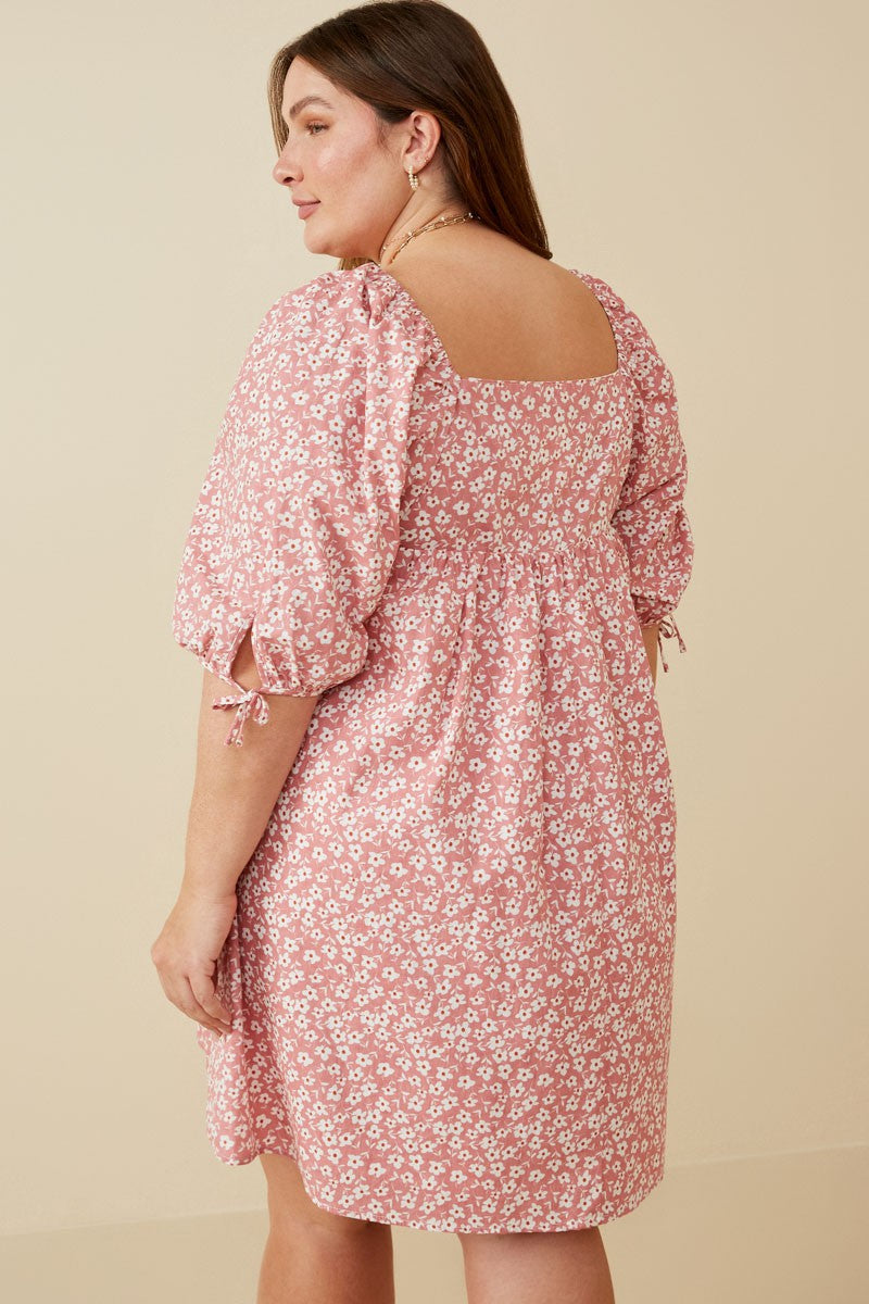Plus Ditsy Floral Square Neck Poplin Dress