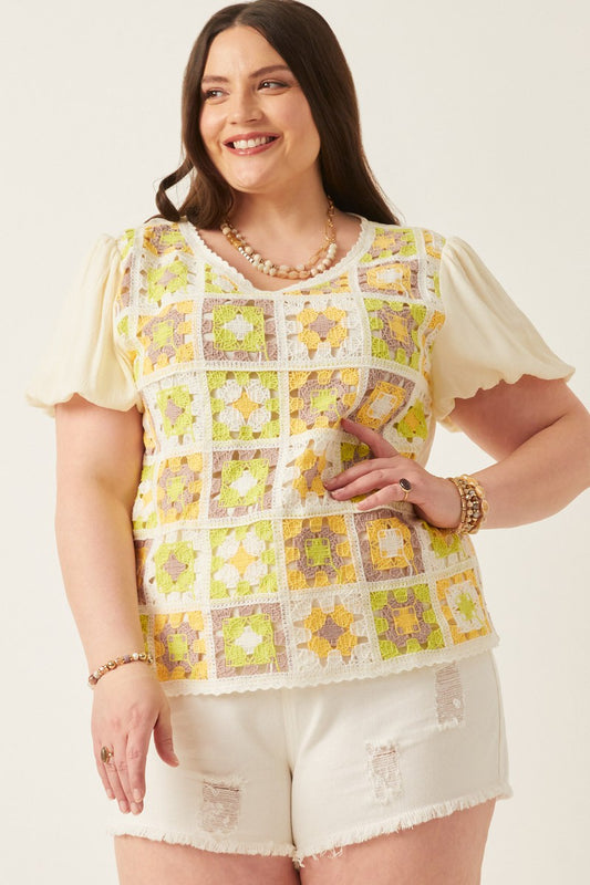 The Sunshine Patch Crochet Top-Plus