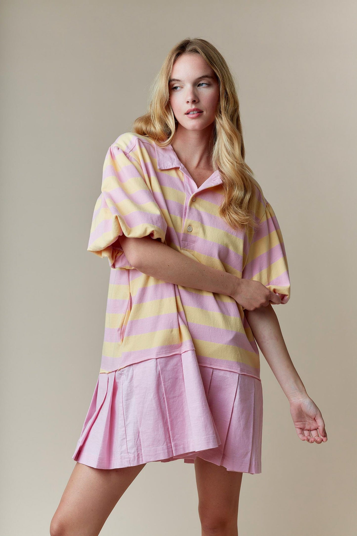 Striped Polo Pleated Dress