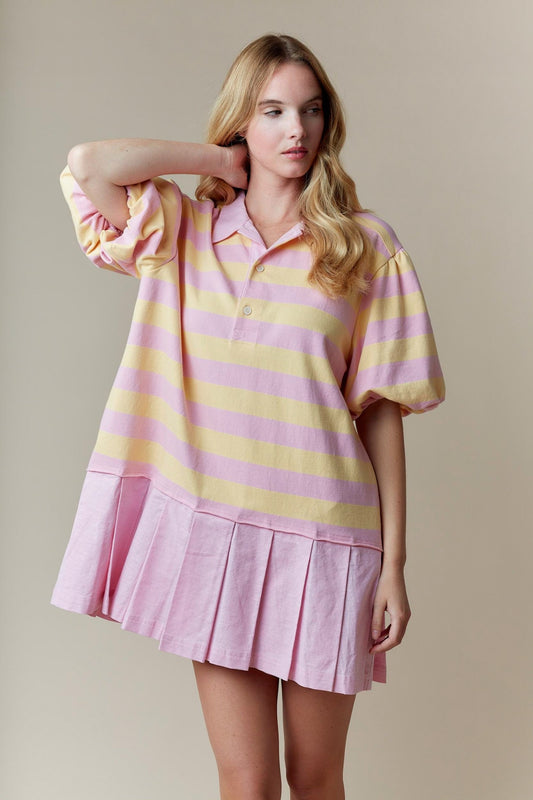 Striped Polo Pleated Dress