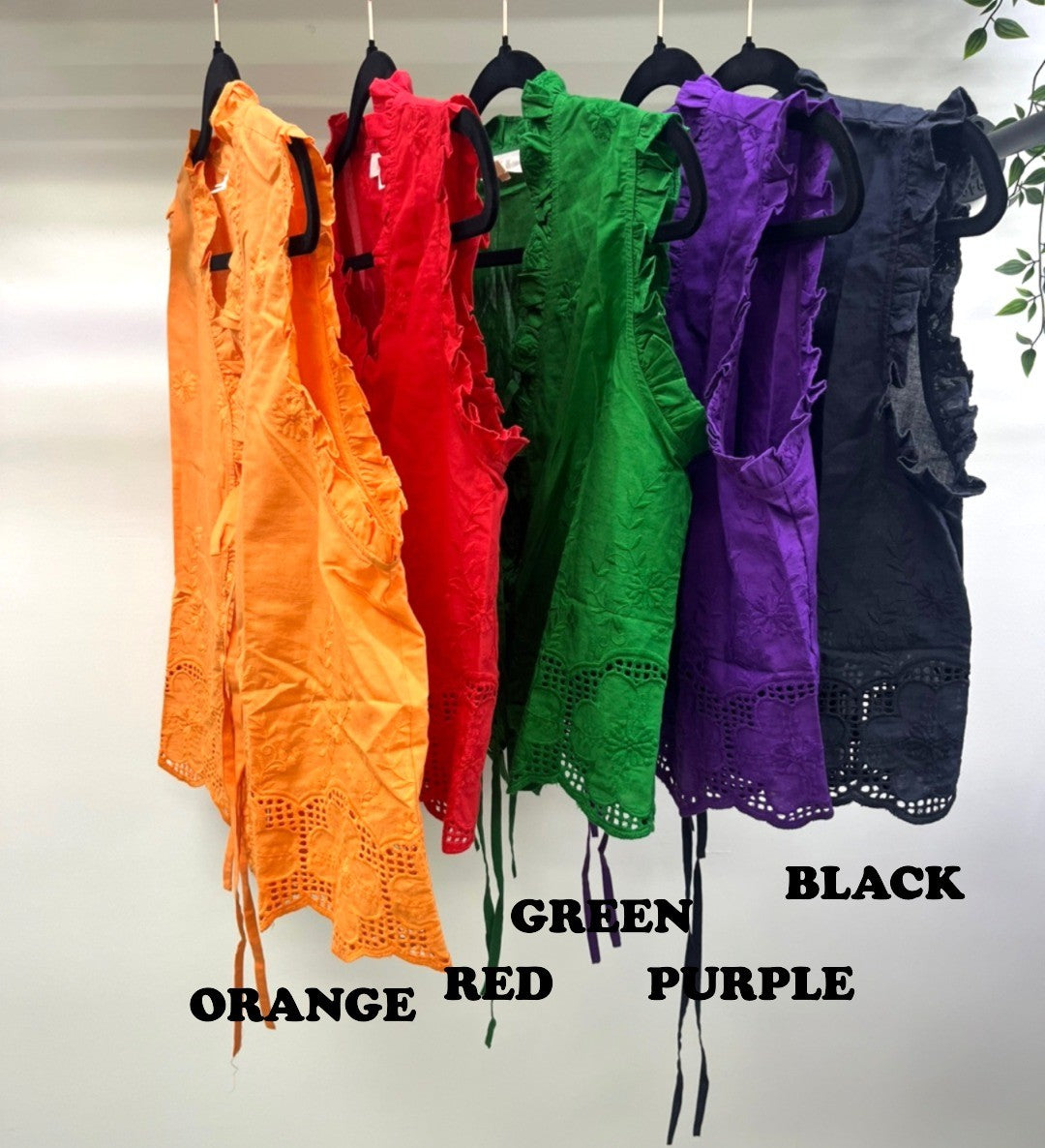 Sleeveless Ruffle Front Tie Top Plus