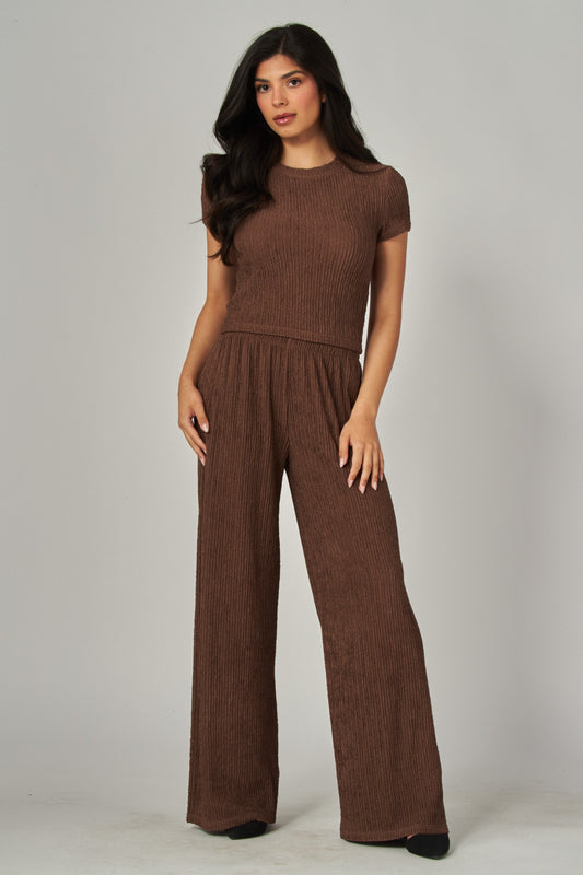 Crinkle Plisse Short Sleeve Loungewear Set