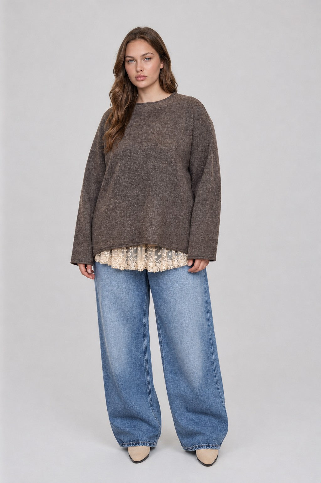 Plus Heather Checkered Long Sleeve Sweater