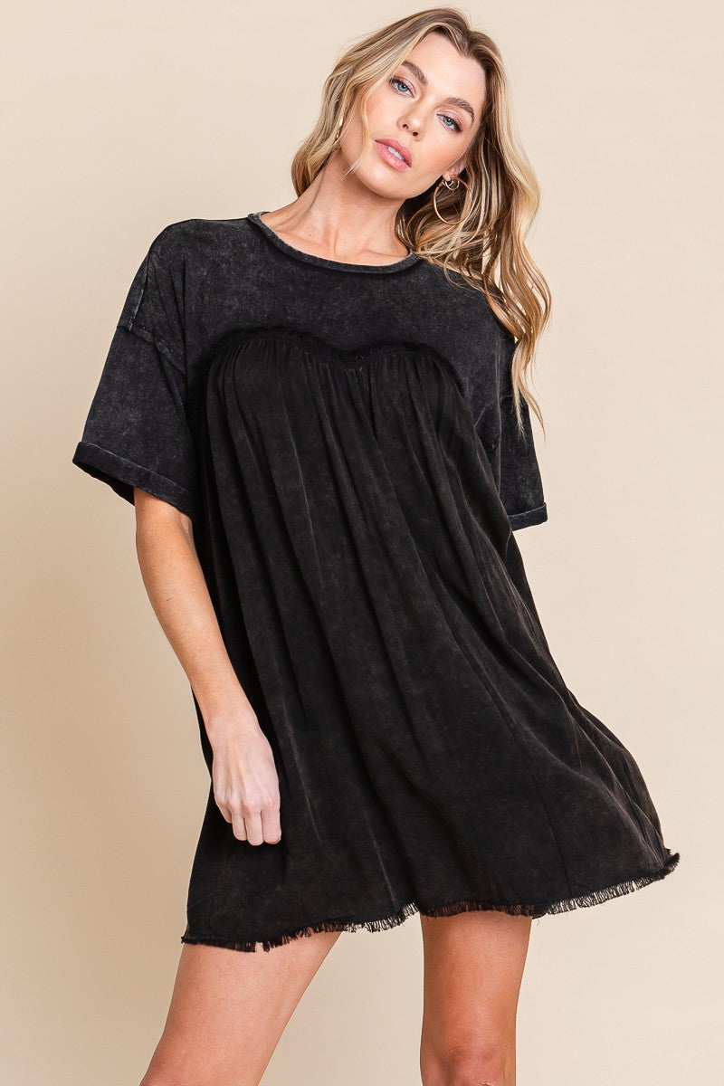 Black Washed Babydoll Tee Dress
